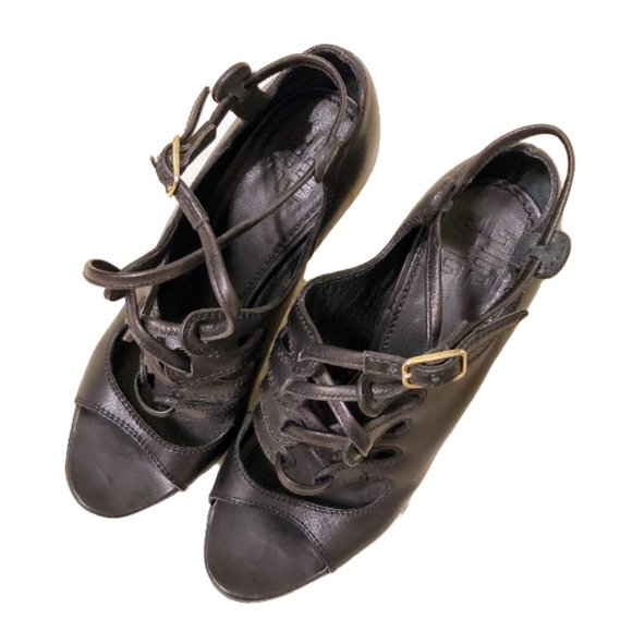 Givenchy Black Leather Peep Toe Lace Up Booties Boots Heels - Picture 4 of 8